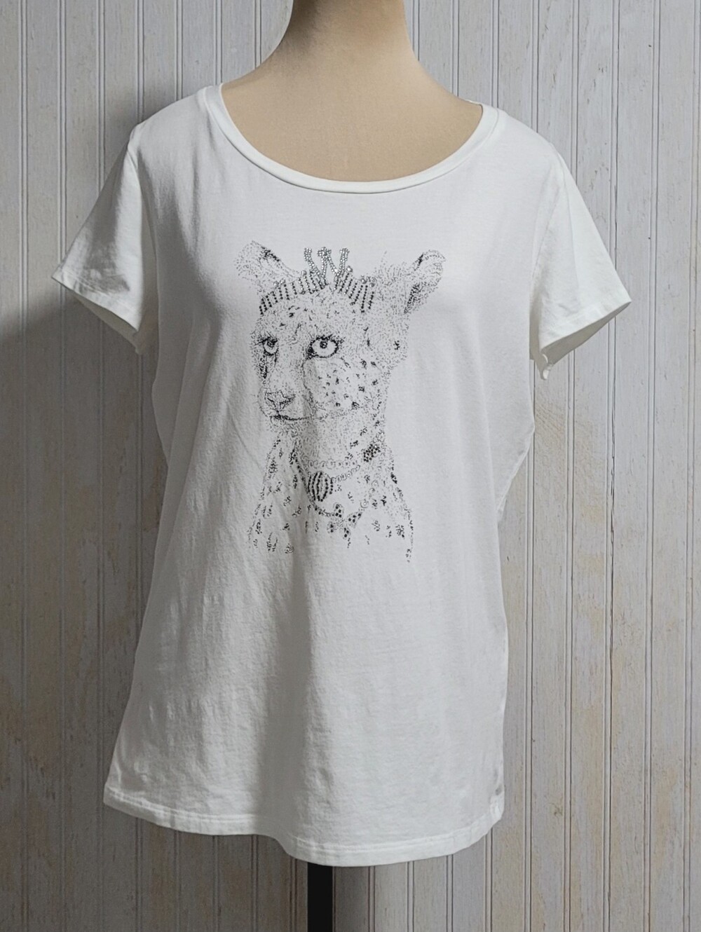 Weekend Max Mara Viterbo Cheetah Rhinestone Crown T-Shirt White Size XXL